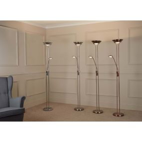Searchlight Mother & Child - lampadaire avec liseuse - Ø25,4 x 180 cm - 15,5W + 5W LED dimmable inclus - laiton antique
