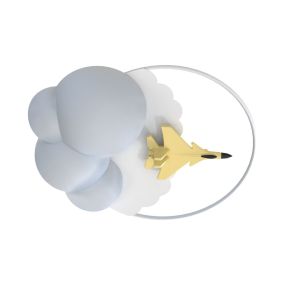 Zuma Line Fighter Jet - plafonnier avec télécommande - 46 x 56 x 16 cm - 37W LED inclus - blanc avec or
