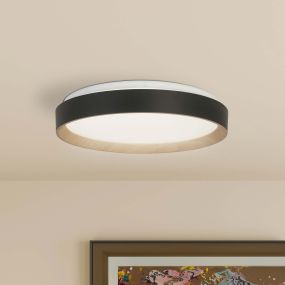 Searchlight Sorrento - plafonnier avec télécommande - Ø 38 x 8 cm - 24W LED dimmable inclus - noir et effet bois