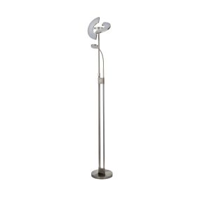 Searchlight Gio - lampadaire - 210 cm - 32W + 4,5W LED inclus - nickel satiné et blanc