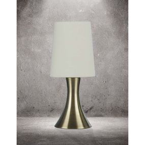Searchlight Touch - lampe à poser - Ø 12,5 x 29,5 cm - 3 niveaux de gradation - laiton antique et blanc