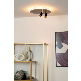 Lucide Jubel - plafonnier - Ø 40 x 16,5 cm - 25W + 2x 5W LED dimmable inclus - noir chrome & laiton