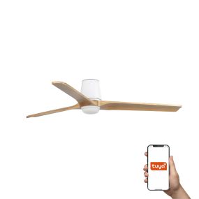 Faro Heywood Tub L Tuya Smart - ventilateur de plafond avec lumière et télécommande - Ø 132 x 23,2 cm - blanc mat et pino