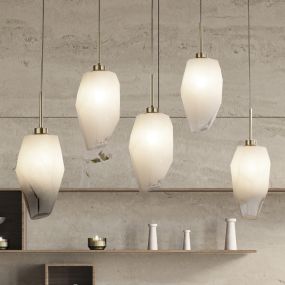 Searchlight Rocky - lampe suspendue - 78 x 120 cm - laiton satiné et blanc