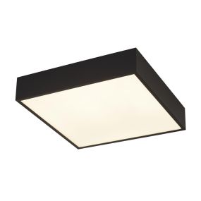 Searchlight Zeus - plafonnier - 30 x 30 x 6 cm - 16W LED inclus - IP44 - noir et opale