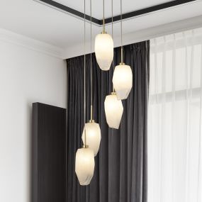 Searchlight Rocky - lampe suspendue - Ø 32 x 120 cm - laiton satiné et blanc