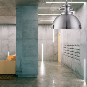 Searchlight Industrial Pendants - lampe suspendue - Ø 39 x 150 cm - argent satiné