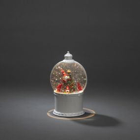 Konstsmide Christmas lights - lanterne de neige avec 4 Pères Noël à piles - Ø 12,5 x 21 cm - blanc antique