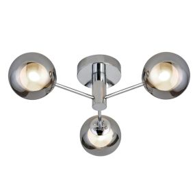 Searchlight Oscar - plafonnier - Ø 40 x 14 cm - chrome et verre fumé