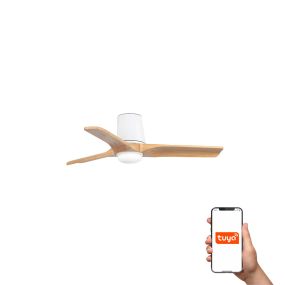 Faro Heywood Tub S Tuya Smart - ventilateur de plafond avec lumière et télécommande - Ø 90 x 23,2 cm - blanc mat et pino