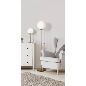 Searchlight Sphere - lampadaire - Ø 28 x 145 cm - laiton antique et blanc opale