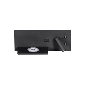 ETH Nighty Right - applique murale avec double interrupteur et chargeur USB et sans fil - 30 x 12 cm - 7W LED inclus - noir