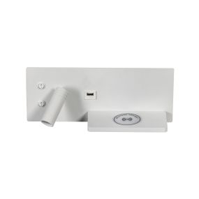 ETH Nighty Left - applique murale avec double interrupteur et chargeur USB et sans fil - 30 x 12 cm - 7W LED inclus - blanc