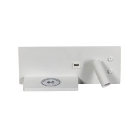ETH Nighty Right - applique murale avec double interrupteur et chargeur USB et sans fil - 30 x 12 cm - 7W LED inclus - blanc
