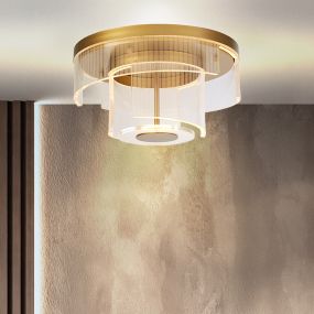 Searchlight Deco - plafonnier - Ø 40 x 20 cm - 30W LED dimmable inclus - or et transparent