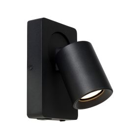 Lucide Nigel - applique murale avec interrupteur et port USB - 16 x 10 x 11,8 cm - 5W LED inclus - noir
