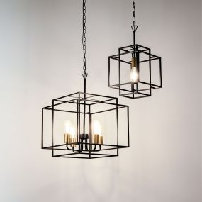 Searchlight Crate - lustre - 45 x 45 x 152 cm - noir mat et bronze