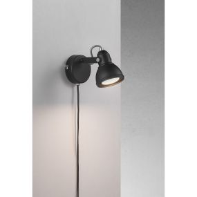 Nordlux Aslak 8 - spot mural avec interrupteur - 8 x 10,5 cm - noir