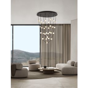 Nova Luce Alcinoe - lampe suspendue - Ø 84 x 120 cm - 102W dimmable LED inclus - noir mat et or