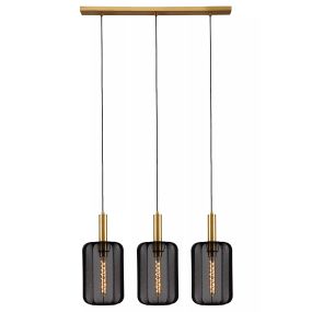 Lucide Corina - lampe suspendue 3L - 90 x 22 x 185 cm - noir et laiton