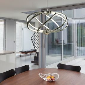 Searchlight Bardot - lampe suspendue - Ø 51 x 150 cm - 42W LED dimmable inclus - chrome et blanc
