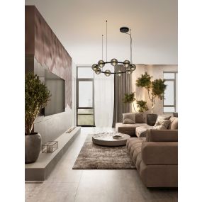 Nova Luce Las - lampe suspendue - Ø 91 x 160 cm - 91W dimmable LED inclus - noir sablé, or et gris fumé