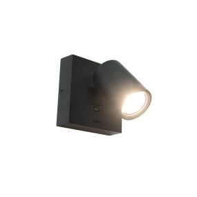 Artdelight Master - Applique murale avec interrupteur et port USB - 11,5 x 12,5 x 11,5 cm - 6W LED inclus - noir