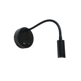 Artdelight Flex-USB - applique murale avec interrupteur et port USB - Ø 11 x 34 cm - 3W LED inclus - noir