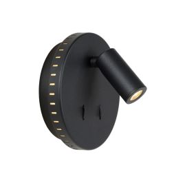 Lucide Bentjer - applique murale -Ø 14 x 10,5 cm - 6W + 3W LED inclus - noir