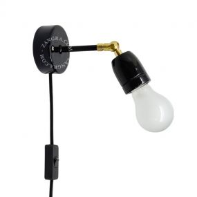 Zangra Puur porcelaine - lampe murale avec interrupteur - 23,5 cm - noir et laiton