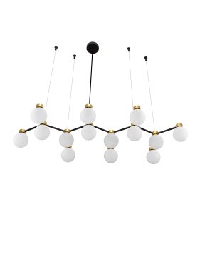 Nova Luce Ovalino - lampe suspendue - 107 x 157 x 47 cm - satin doré, noir mat et blanc opale
