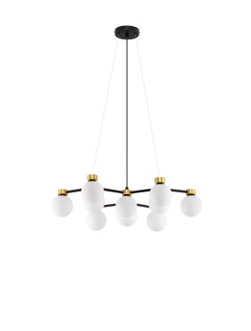 Nova Luce Ovalino - lampe suspendue - Ø 66 x 148 cm - satin doré, noir mat et blanc opale