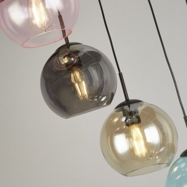 Searchlight Mardi Gras II - lampe suspendue - Ø 54 x 200 cm - noir mat et verre coloré