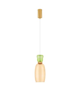 Nova Luce Pluma - lampe suspendue - Ø 15 x 179 cm - 9W LED inclus - or, vert clair brillant et verre jaune