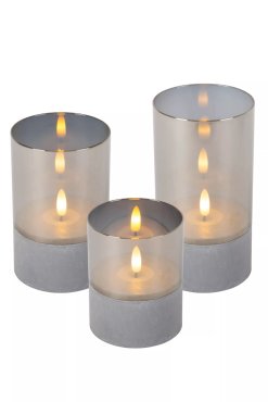 Lucide Velas - set de 3 lampes de table à piles - Ø 8 x 15 - gris