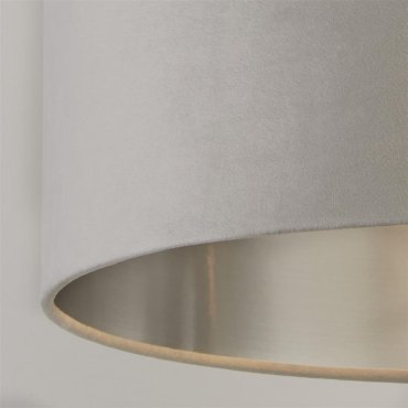 Searchlight Velvet Drum - abat-jour - Ø 38 x 22 cm - gris clair et argenté