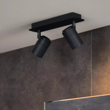 Lucide Lennert - spot en saillie 2L - 28 x 7 x 12,5 cm - 2 x 5W LED dimmable inclus - IP44 - noir