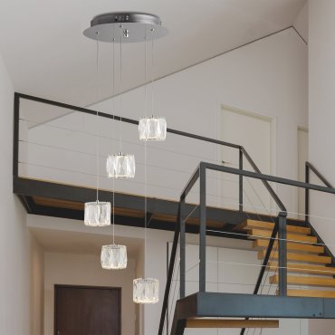 Searchlight Maxim - lampe suspendue - Ø 30 x 120 cm - 5 x 5W LED dimmable inclus - chrome