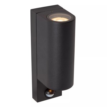 Lucide Zaro Round - applique murale extérieure avec détecteur - 7 x 10,4 x 23 cm - IP65 - noir