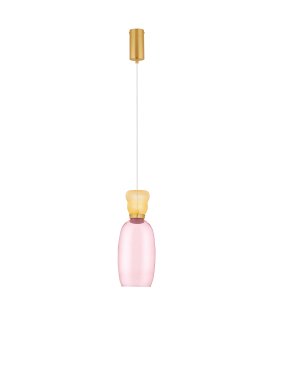 Nova Luce Pluma - lampe suspendue - Ø 15 x 179 cm - 9W LED inclus - or, jaune brillant et verre rose