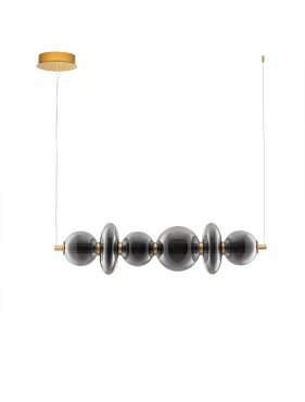 Nova Luce Navi - lampe suspendue - 111,3 x 200 x 22 cm - 29W LED inclus - laiton doré et gris fumée