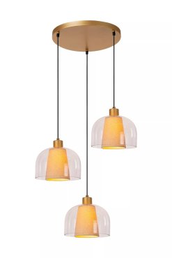 Lucide Gunhild 3L - lampe suspendue - Ø 46,5 x 186,6 cm - beige/or/transparent