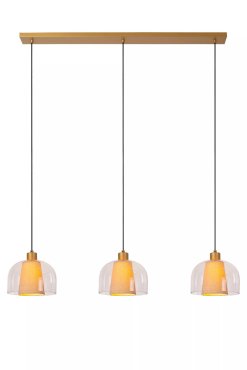 Lucide Gunhild 3L - lampe suspendue - 122 x 24 x 146,6 cm - beige/or/transparent