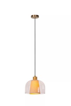 Lucide Gunhild - lampe suspendue - Ø 24 x 146,6 cm - beige/or/transparent