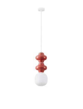 Nova Luce Clio - lampe suspendue - Ø 18 x 215 cm - rouge, blanc et verre opale