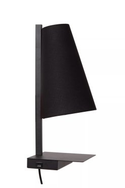 Lucide Gregory - lampe de chevet avec port USB - 19,8 x 18 x 45 cm - noir