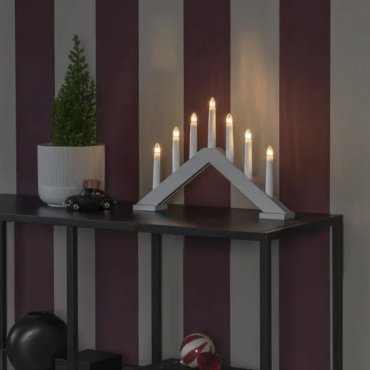 Konstsmide Lumières de Noël - bougeoir de Noël en bois - 40,5 x 5 x 26,5 cm - beige mat
