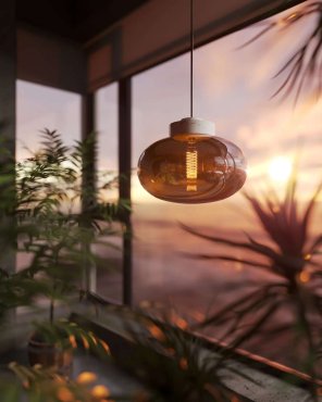 Maxlight Moonstone - lampe suspendue - Ø 45 x 150 cm - verre ambré et blanc