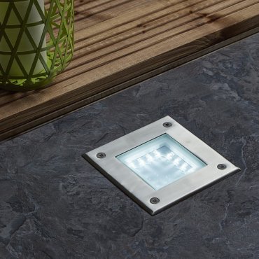 Searchlight LED Outdoor - spot extérieur au sol - 15 x 15 x 12,4 cm - 1W LED inclus - IP68 - acier inoxydable