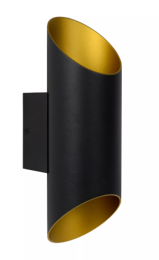 Lucide Quirijn - applique murale - 9,6 x 12,1 x 30 cm - noir et laiton